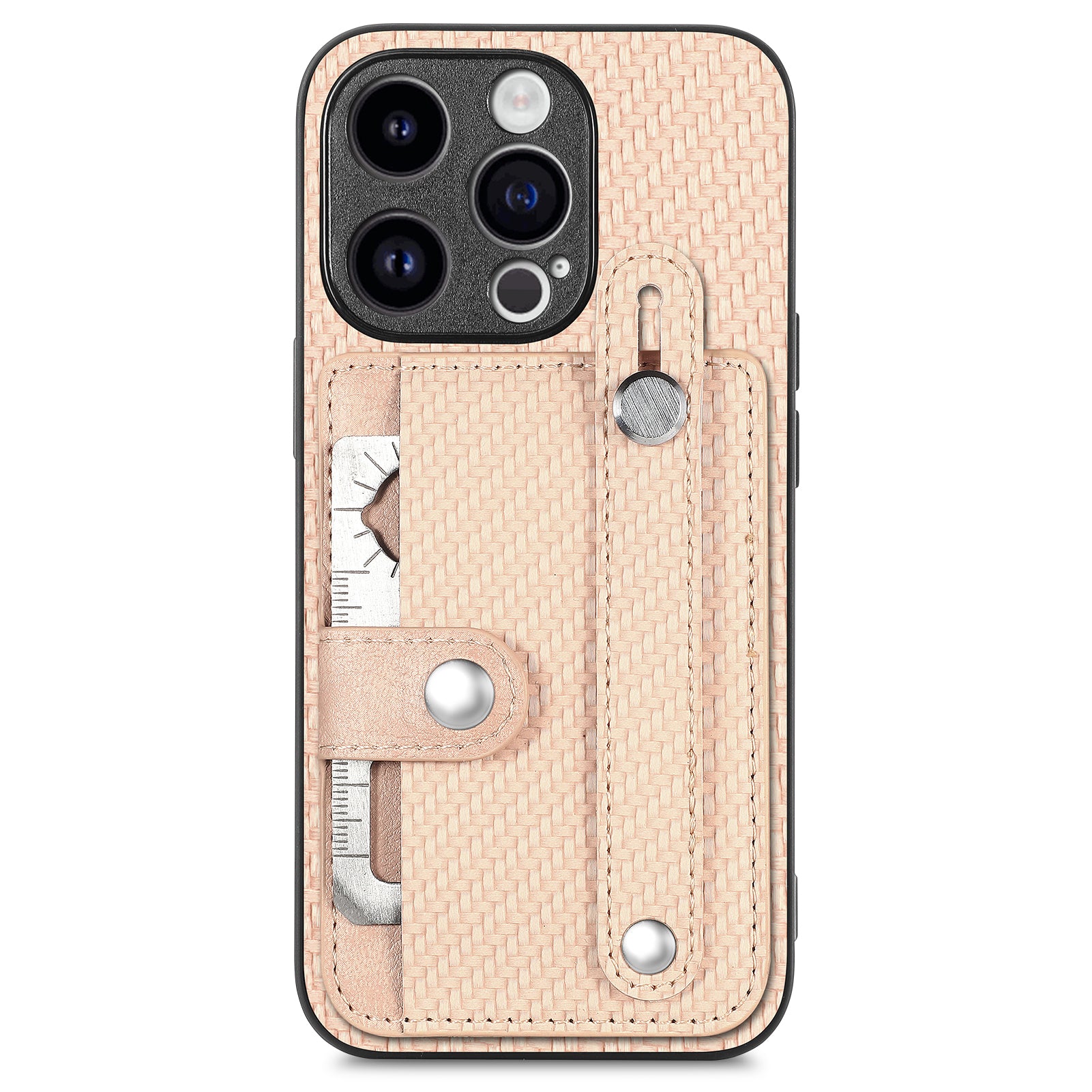 C1-01 For iPhone 15 Pro Case Wristband Design Card Holder Leather Coating Phone Back Cover C1-01 For iPhone 15 Pro Case Wristband Design Card Holder Leather Coating Phone Back Cover